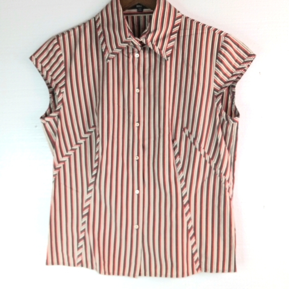 Boss Tops - Hugo Boss M 8 Cotton Sleeveless Striped Button-Up Women's Top